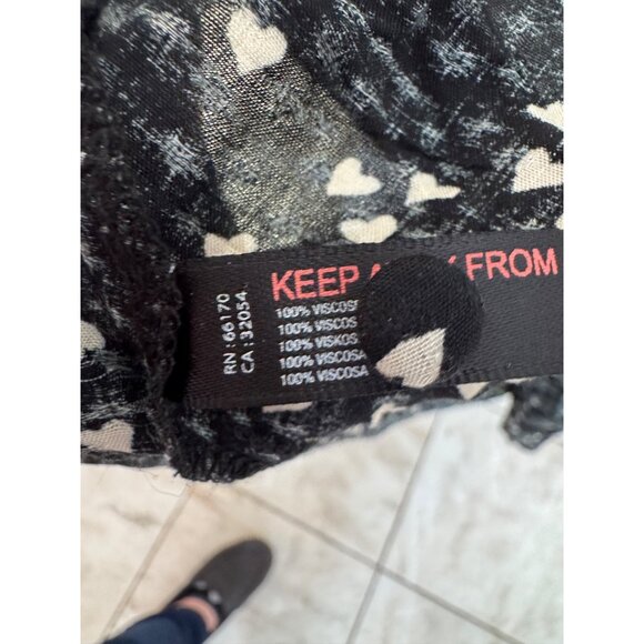 Anthropologie Black With White Heart Print Square Neck Juliet Mini Dress Large - Picture 7 of 9